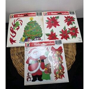 Vintage Christmas Static Window Cling Decorations 1990s NEW